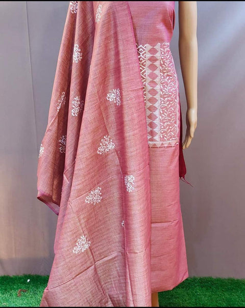 Pink Color Matka Cotton Silk Embroidered Work Suit - Trend In Need