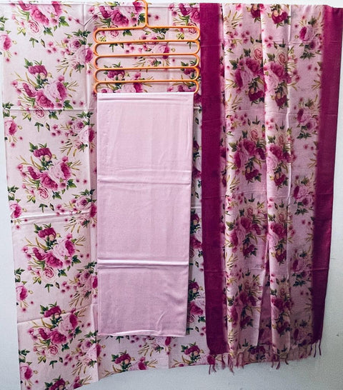 Pink Color Tussar Cotton Silk Dress Material With Linen Dupatta - Trend In Need