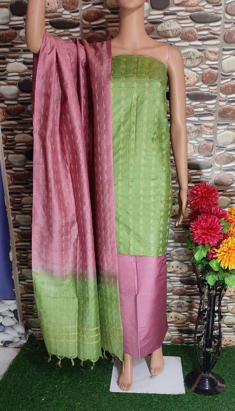 Pink Green Color Cotton Silk Woven Design Dress Material - Trend In Need
