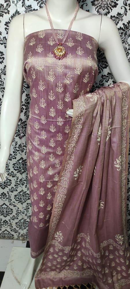 Printed Matka Cotton Silk Wine Color Dress Material - Trend In Need