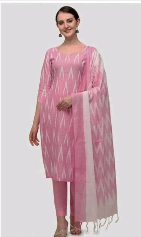 Pure Cotton Baby Pink Colour Ikkat Dress Material - Trend In Need