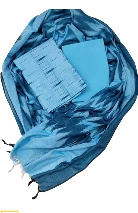 Pure Cotton Blue Colour Ikkat Dress Material - Trend In Need