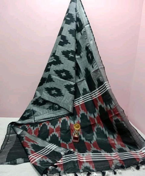 Pure Cotton Ikkat Print Grey Color Saree - Trend In Need