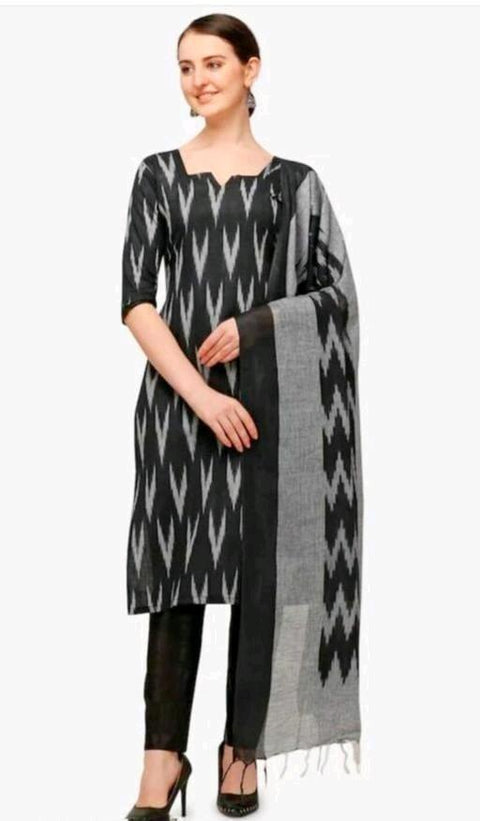Pure Cotton Ikkat Woven Black Color Suit - Trend In Need
