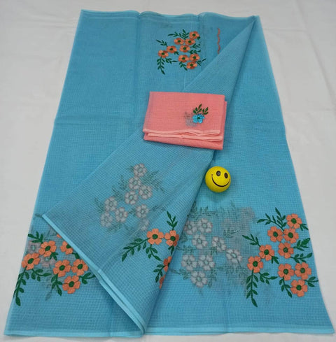 Pure Cotton Kota Doria Embroidered Sarees - Trend In Need