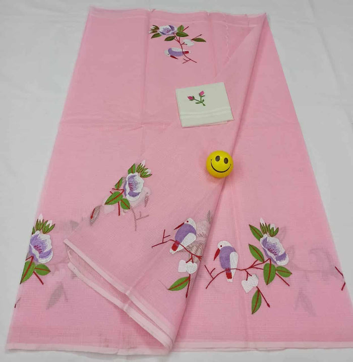 Embroidered Work Pure Cotton Kota Saree - Pink Color