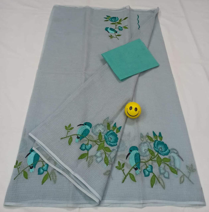 Embroidered Work Pure Cotton Kota Saree - Grey