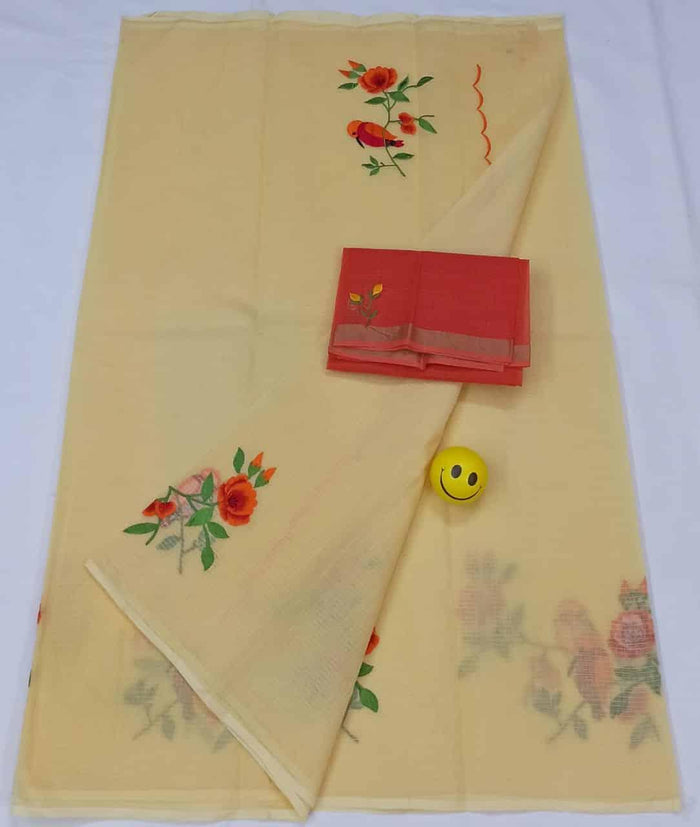 Embroidered Work Pure Cotton Kota Saree - Yellow