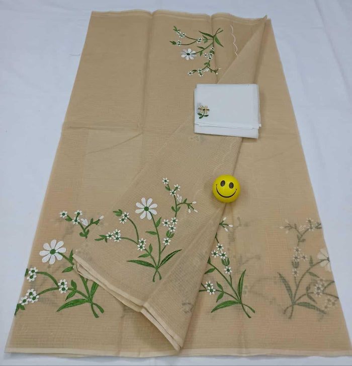 Embroidered Work Pure Cotton Kota Saree - Brown