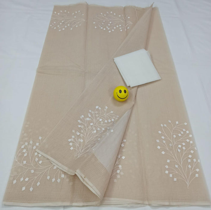 Pure Cotton Embroidered Work Kota Saree - Brown