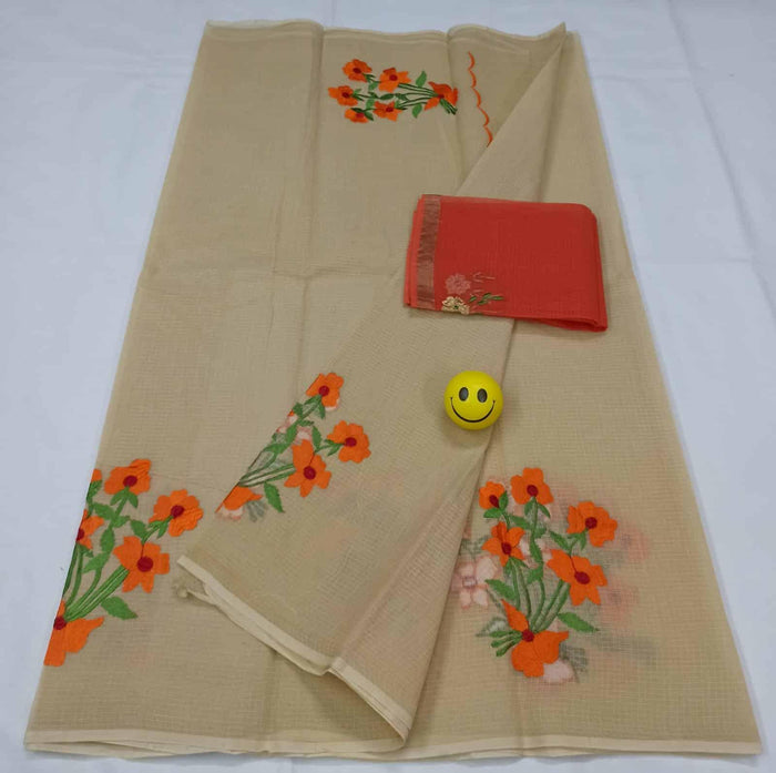 Embroidered Work Pure Cotton Kota Saree - Brown