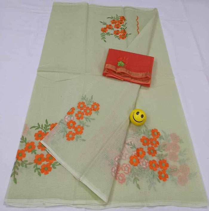 Pure Cotton Kota Doria Embroidered Saree - Brown