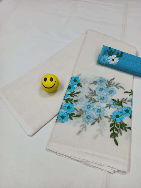 Pure Cotton Kota Doria Embroidered Sarees - Trend In Need