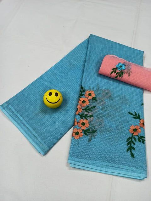 Pure Cotton Kota Doria Embroidered Sarees - Trend In Need