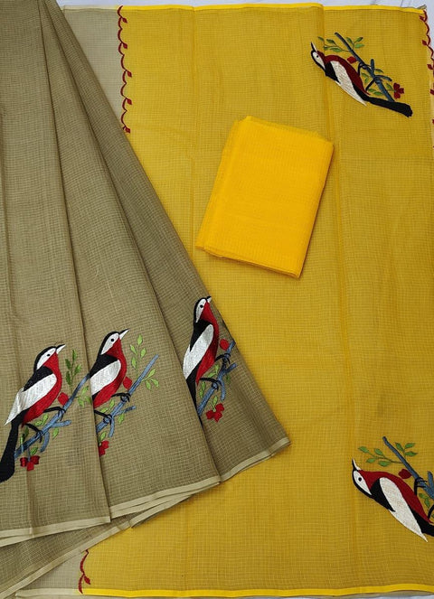 Pure Cotton Kota Doria Embroidered Work Saree - Trend In Need
