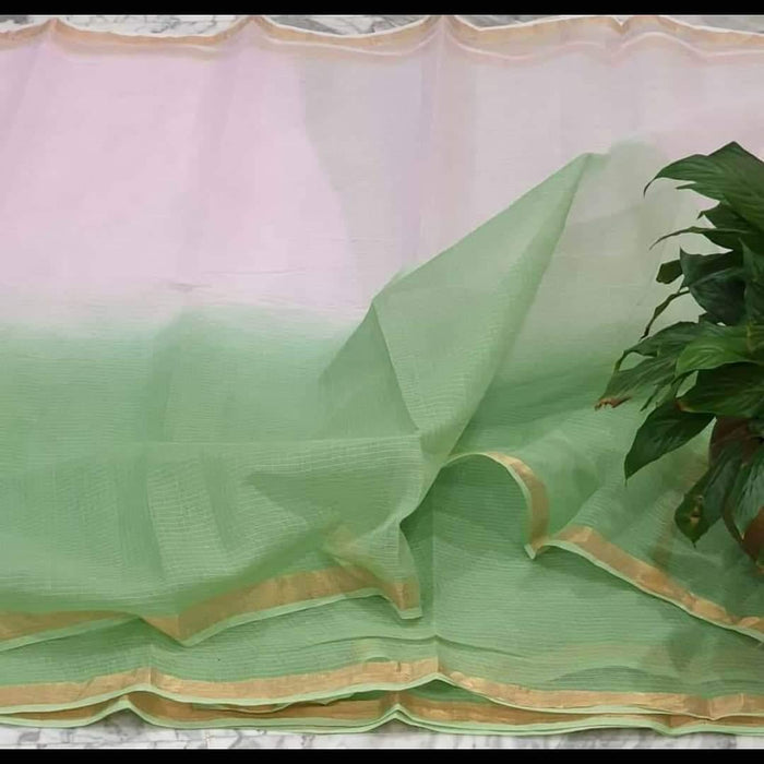 Pure Cotton Plain Kota Double Color Saree - Pink & Green Color