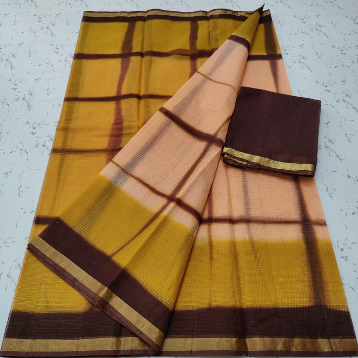 Pure Cotton Kota Doria Multi Tie Dye Beige Brown Color Saree