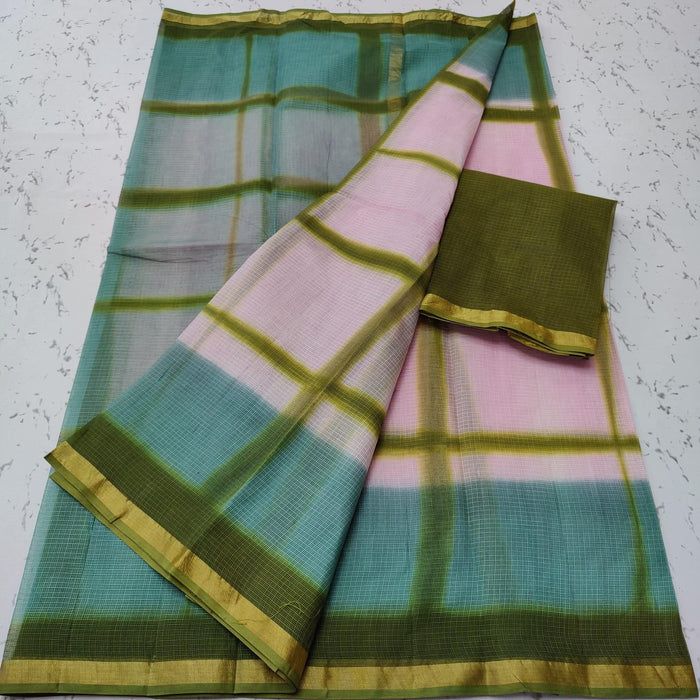 Pure Cotton Kota Doria Multi Tie Dye Blue Green Color Saree
