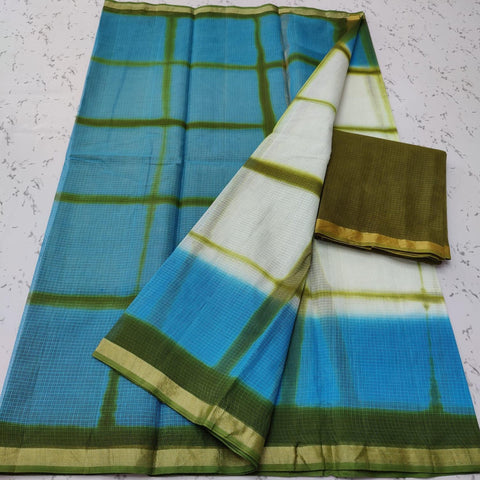 Pure Cotton Kota Doria Multi Tie Dye Green Blue Color Saree - Trend In Need