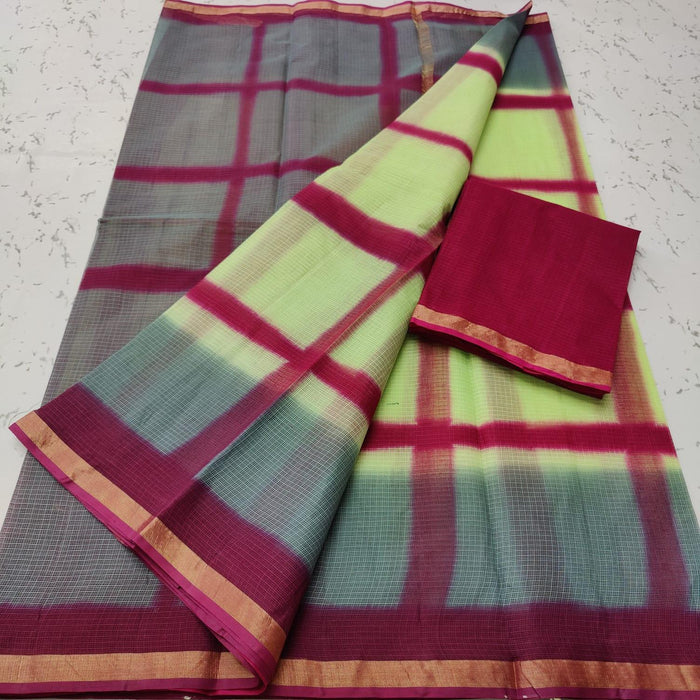 Pure Cotton Kota Doria Multi Tie Dye Green Red Color Saree