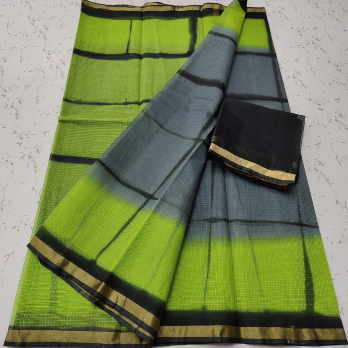 Pure Cotton Kota Doria Multi Tie Dye Grey Green Color Saree