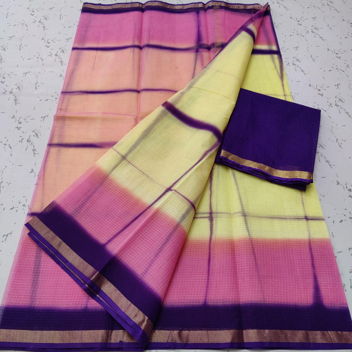 Pure Cotton Kota Doria Multi Tie Dye Purple Pink Color Saree
