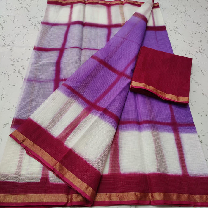 Pure Cotton Kota Doria Multi Tie Dye Purple Red Color Saree