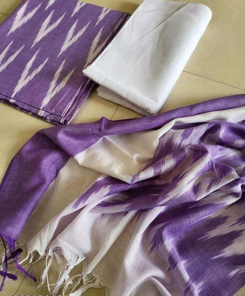 Pure Cotton Lavender Colour Ikkat Dress Material - Trend In Need