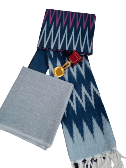 Pure Cotton Navy Blue Colour Ikkat Dress Material - Trend In Need