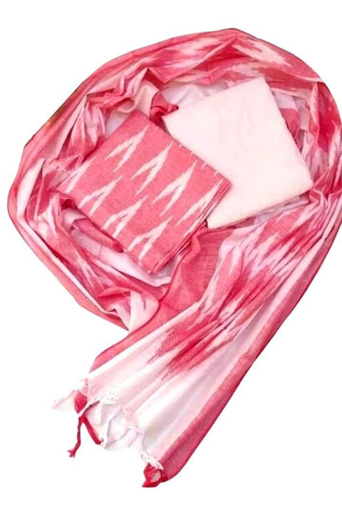 Pure Cotton Pink Colour Ikkat Dress Material - Trend In Need