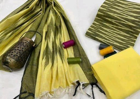 Pure Cotton Yellow Colour Ikkat Dress Material - Trend In Need