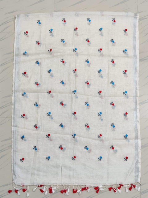 Pure Linen Embroidered Dupatta - Trend In Need