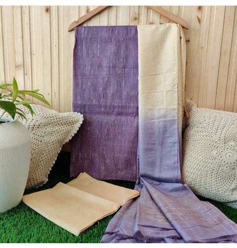 Purple Beige Color Katan Silk Viscose Ghicha Lines Suit - Trend In Need