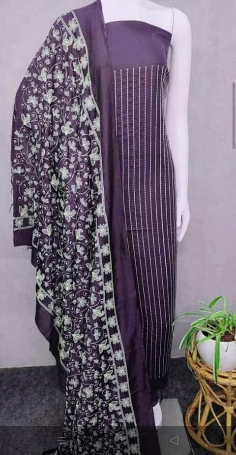 Purple Color Cotton Silk Embroidered Dress Material - Trend In Need