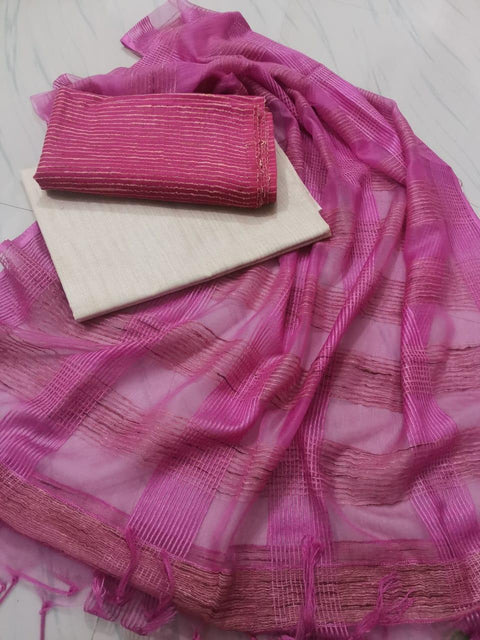 Purple Color Gicha Viscose Dress Material with Organza Silk Dupatta - Trend In Need
