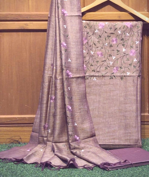 Purple Color Matka Cotton Embroidered Dress Material - Trend In Need