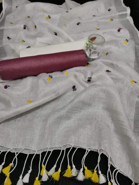 Purple Color Matka Handwoven Cotton Silk Dress Material with Pure Linen Dupatta - Trend In Need