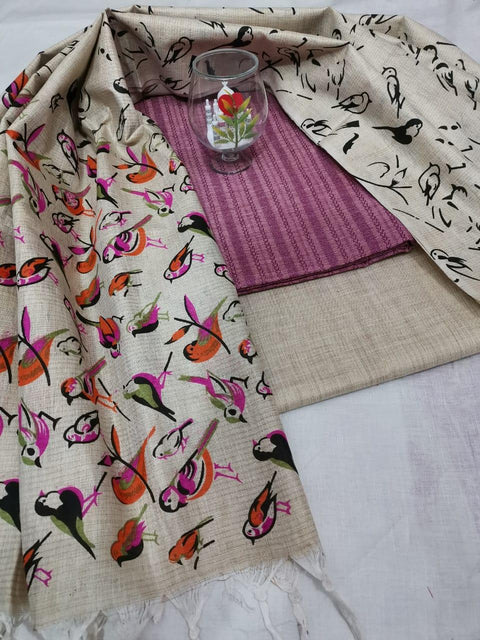 Purple Color Semi Raw Silk Dress Material With Handwoven Cotton Silk Dupatta - Trend In Need