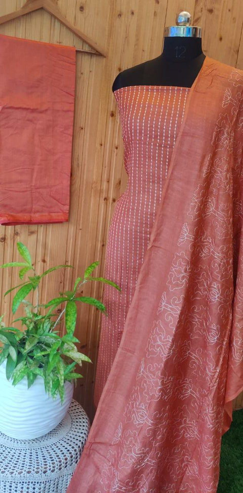 Red Color Cotton Slub Embroidered Dress Material - Trend In Need