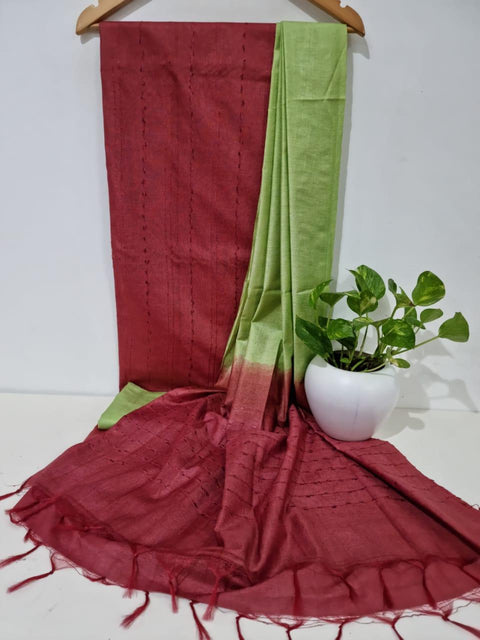 Red Color Katan Staple Silk Woven Dress Material - Trend In Need