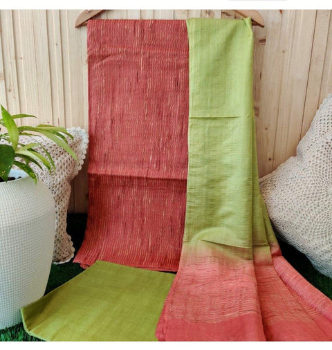 Red Green Color Katan Silk Viscose Ghicha Lines Suit - Trend In Need