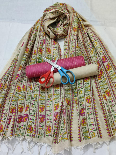 Semi Raw Silk Dress Material Pink Color With Handwoven Cotton Silk Dupatta - Trend In Need