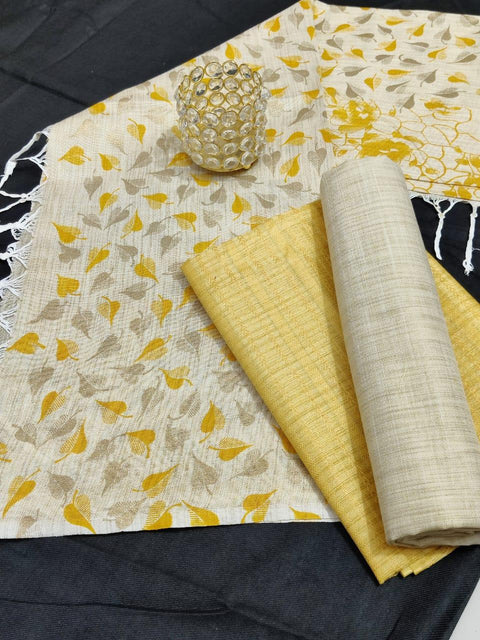 Semi Raw Silk Dress Material With Handwoven Cotton Silk Dupatta - Trend In Need