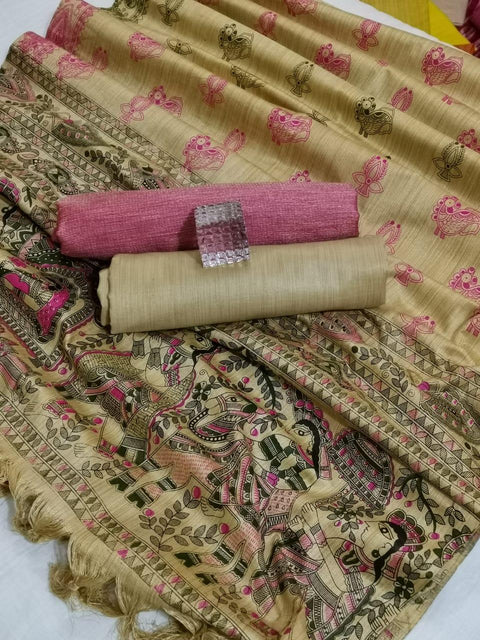 Semi Raw Silk Pink Color Dress Material With Handwoven Cotton Silk Dupatta - Trend In Need