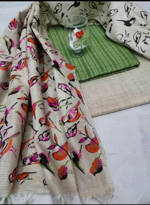 Semi Raw Silk Rama Green Color Dress Material With Handwoven Cotton Silk Dupatta - Trend In Need