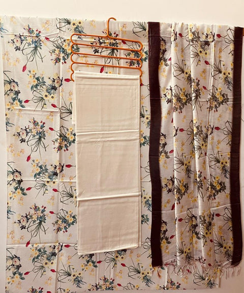 Tussar Cotton Silk Beige Color Dress Material With Linen Dupatta - Trend In Need
