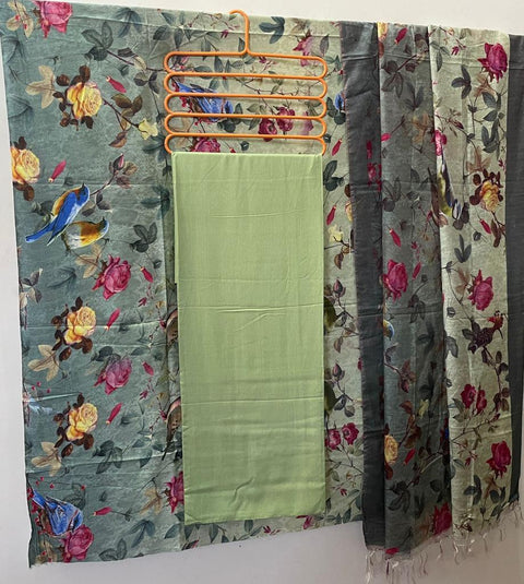 Tussar Cotton Silk Dress Material With Linen Dupatta - Trend In Need