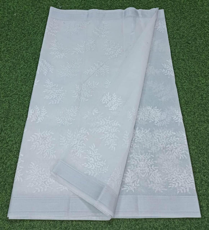 White Color Machine Embroidred Work Kota Doria Cotton Saree