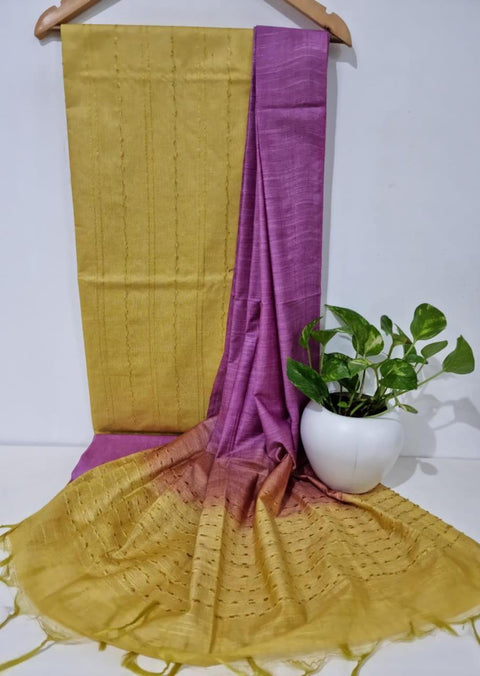Yellow Color Katan Staple Silk Woven Dress Material - Trend In Need