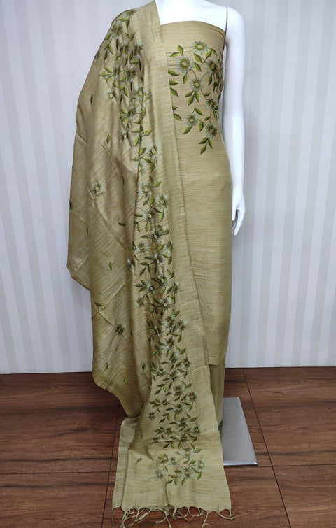 Yellow Color Matka Cotton Embroidered Unstitched Suit - Trend In Need